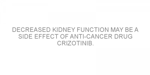 Decreased kidney function may be a side effect of anti-cancer drug crizotinib.